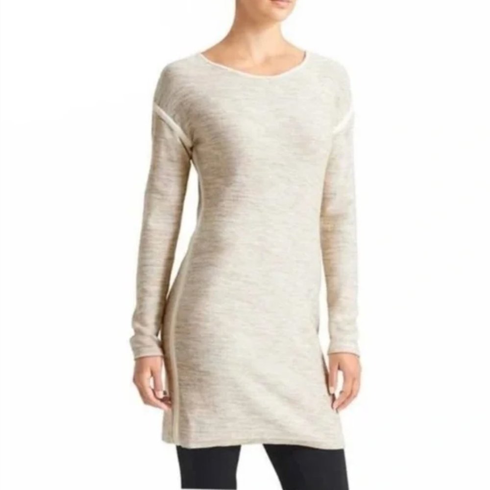 Athleta Retreat Heathered Oatmeal Sweater Dress, casual dress long sleeve dress